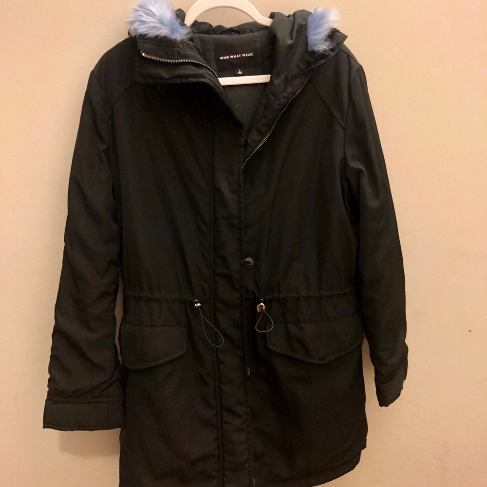 Who What Wear navy coat with faux fur trim